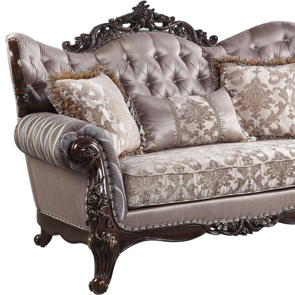 70" Pink And Brown Loveseat and Toss Pillows Image 3