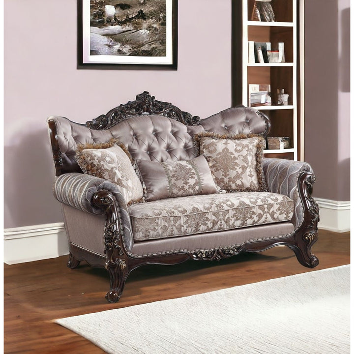 70" Pink And Brown Loveseat and Toss Pillows Image 4