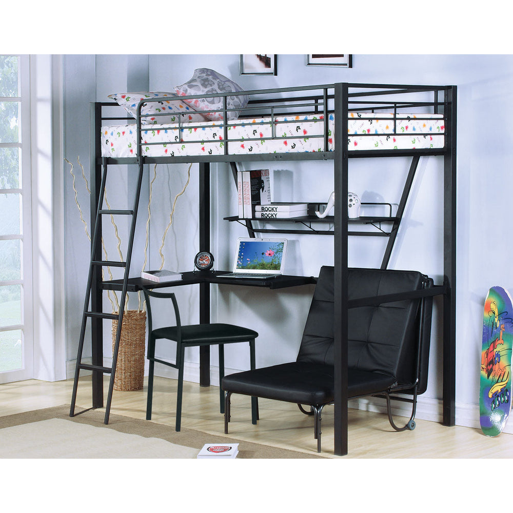 79" X 42" X 72" Silver And Black Metal Tube Loft Bed With Desk Image 2