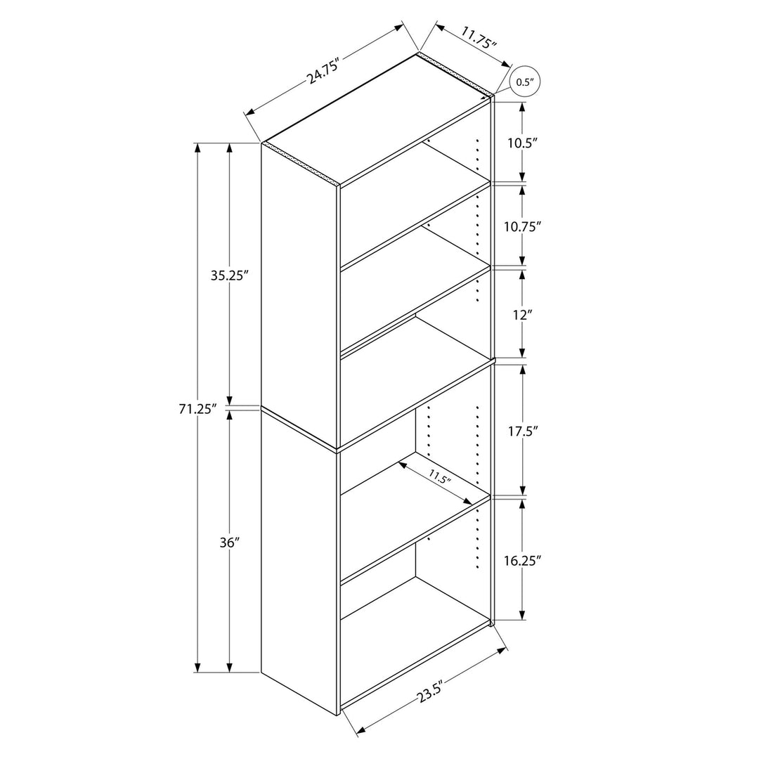 71" White Wood Adjustable Bookcase Image 3