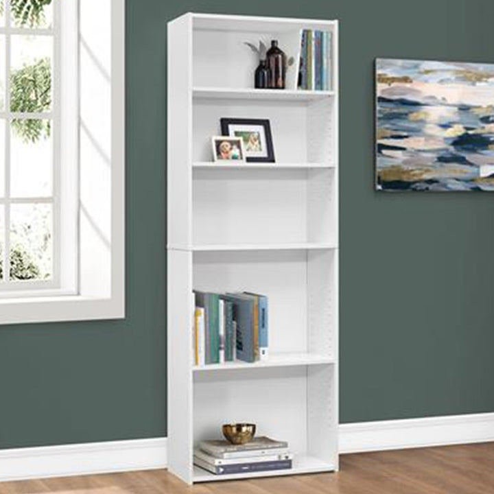 71" White Wood Adjustable Bookcase Image 5