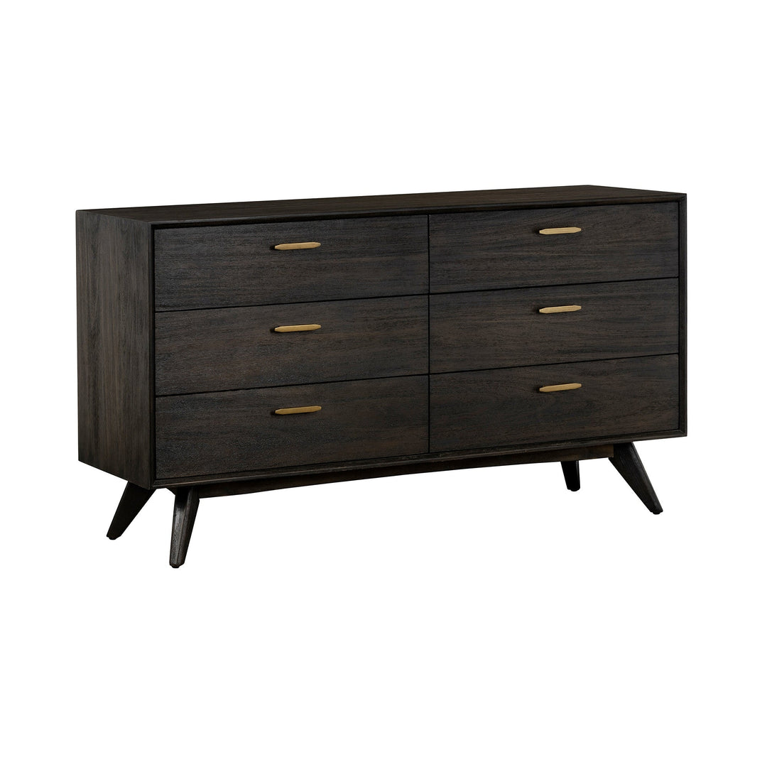 63" Brown Solid Wood Six Drawer Dresser Image 2