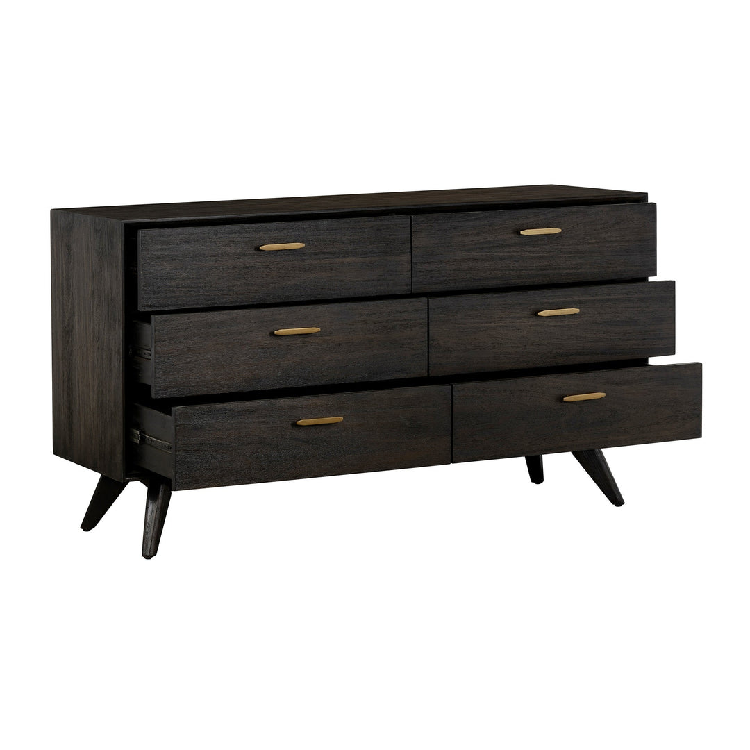 63" Brown Solid Wood Six Drawer Dresser Image 3