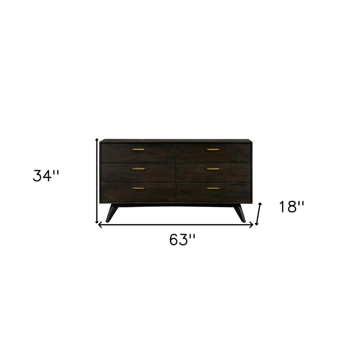 63" Brown Solid Wood Six Drawer Dresser Image 10