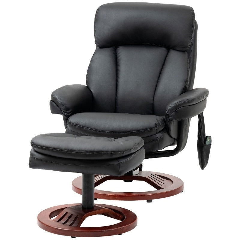 Adjustable Black Faux Leather Electric Remote Massage Recliner Chair w/ Ottoman Image 1