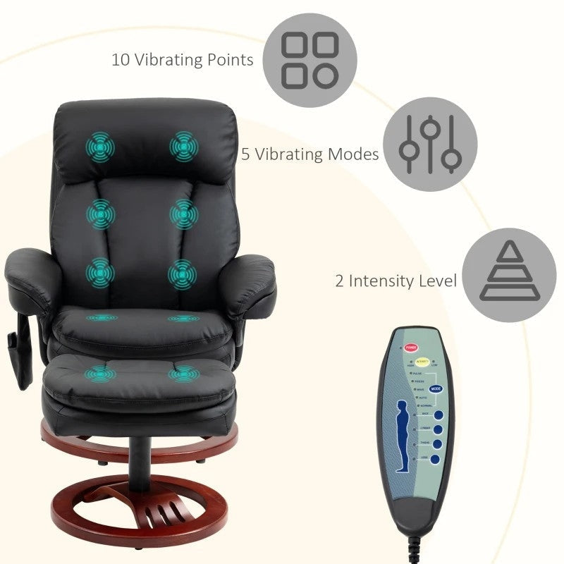 Adjustable Black Faux Leather Electric Remote Massage Recliner Chair w/ Ottoman Image 2