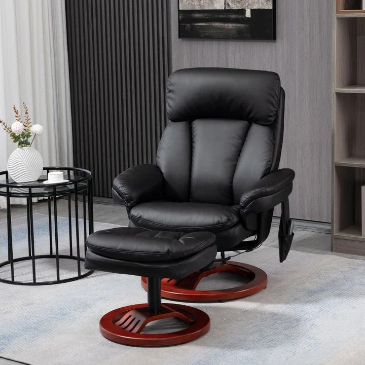 Adjustable Black Faux Leather Electric Remote Massage Recliner Chair w/ Ottoman Image 3