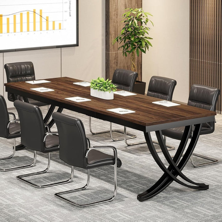 Tribesigns Conference Table 78 Inch Metal Frame Black Brown for 6-8 People Image 1