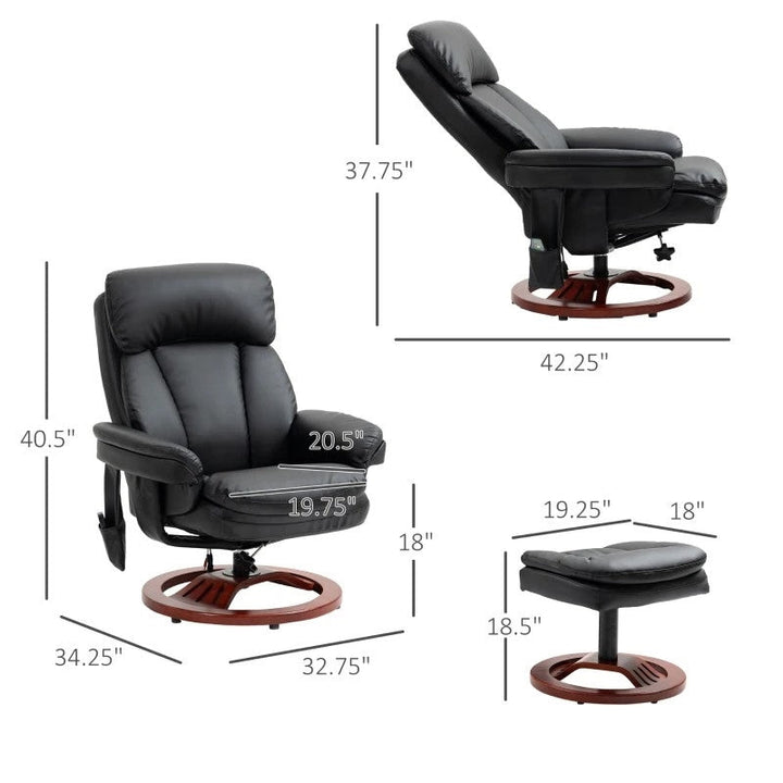 Adjustable Black Faux Leather Electric Remote Massage Recliner Chair w/ Ottoman Image 4