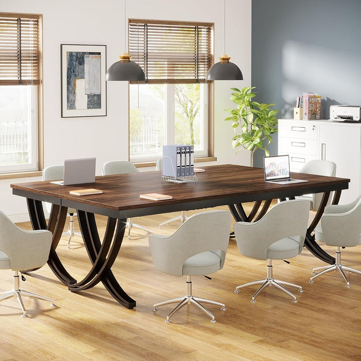 Tribesigns Conference Table 78 Inch Metal Frame Black Brown for 6-8 People Image 2