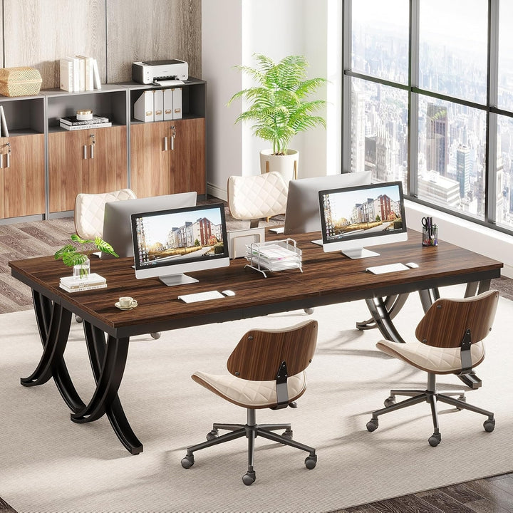 Tribesigns Conference Table 78 Inch Metal Frame Black Brown for 6-8 People Image 3