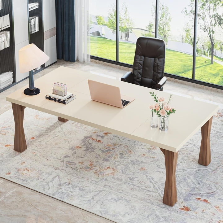 Tribesigns 71" Executive Desk Cream White Large Office Desk Modern Workstation Image 2