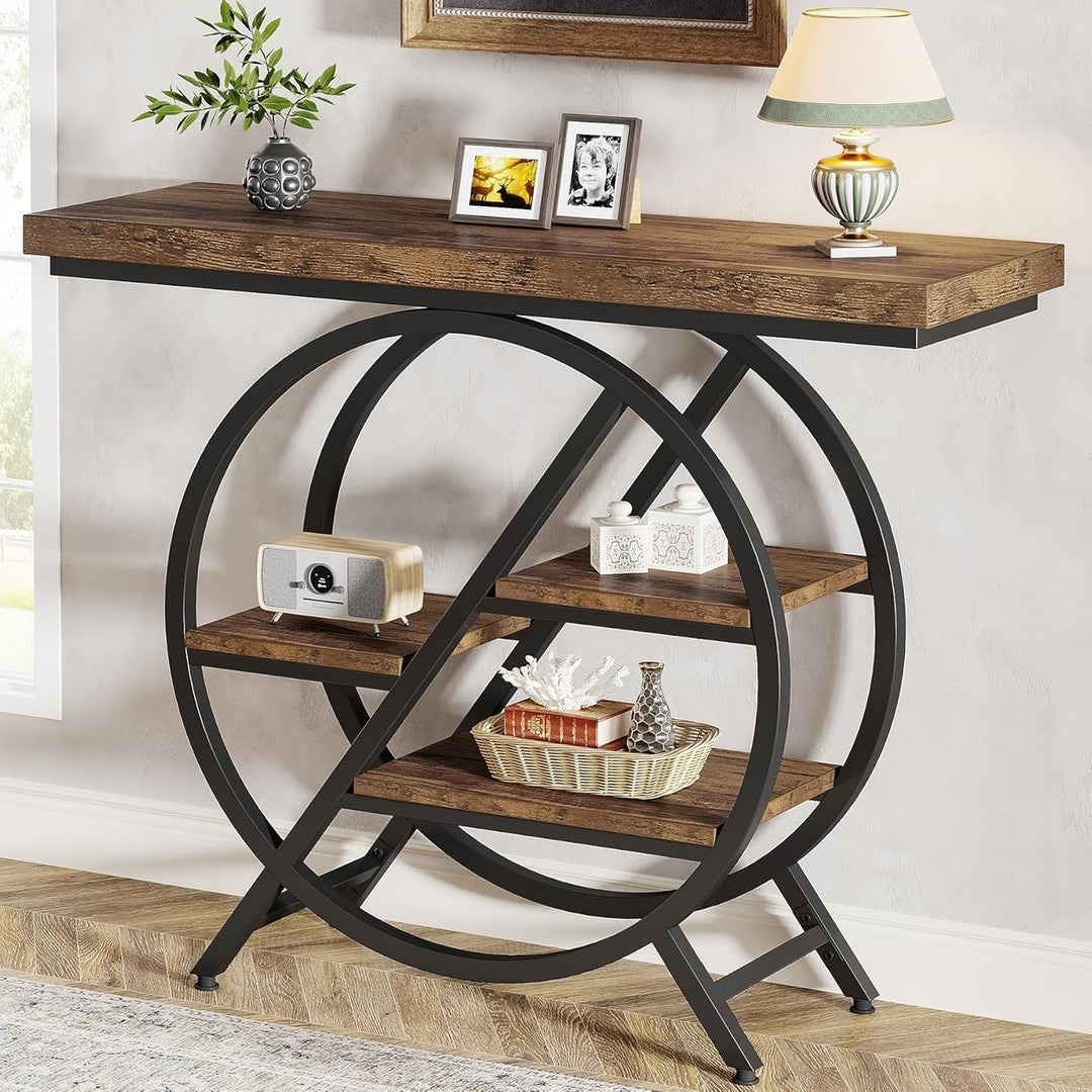 Tribesigns 39.4 Inch Console Table Industrial Narrow Entryway Sofa Table Black Wood Image 3