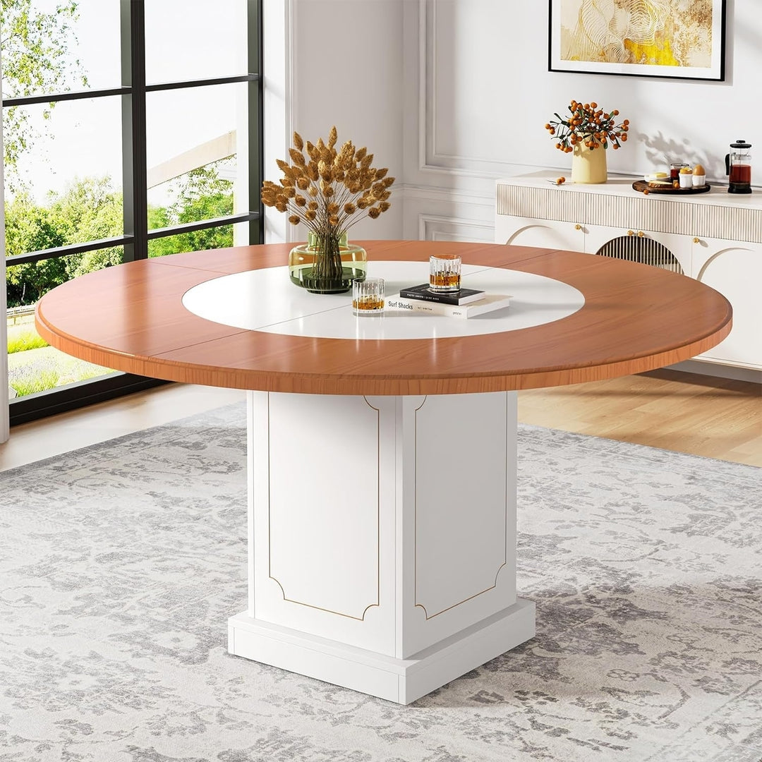 Tribesigns 47 Inch Round Dining Table Modern Wood Kitchen Table Pedestal Base Image 1