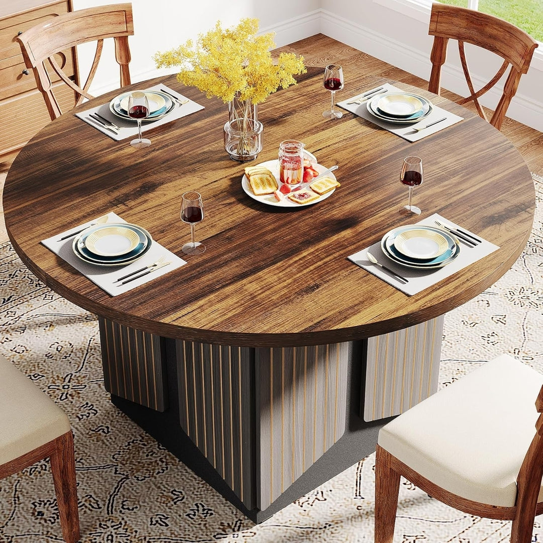 Tribesigns 47 Inch Round Dining Table Rustic Brown Wood for 4-6 People Image 5