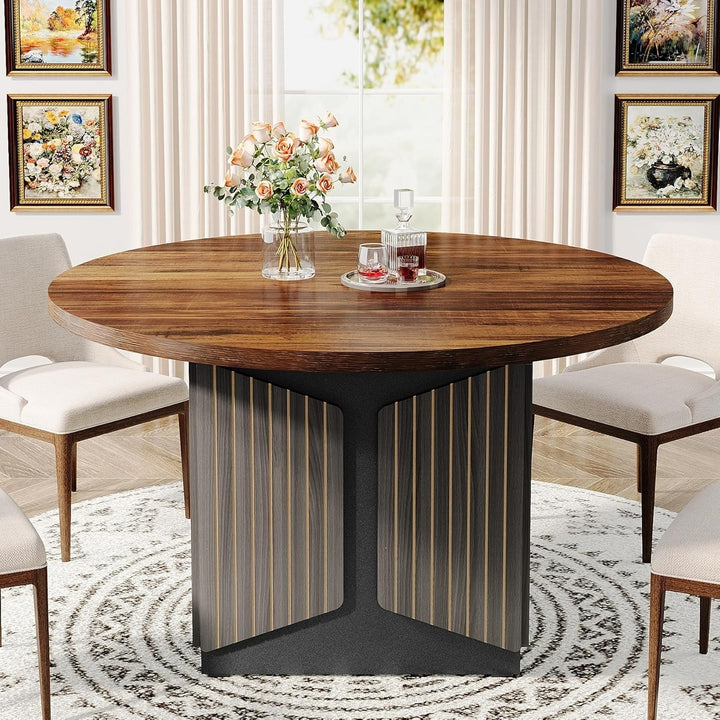 Tribesigns 47 Inch Round Dining Table Rustic Brown Wood for 4-6 People Image 3