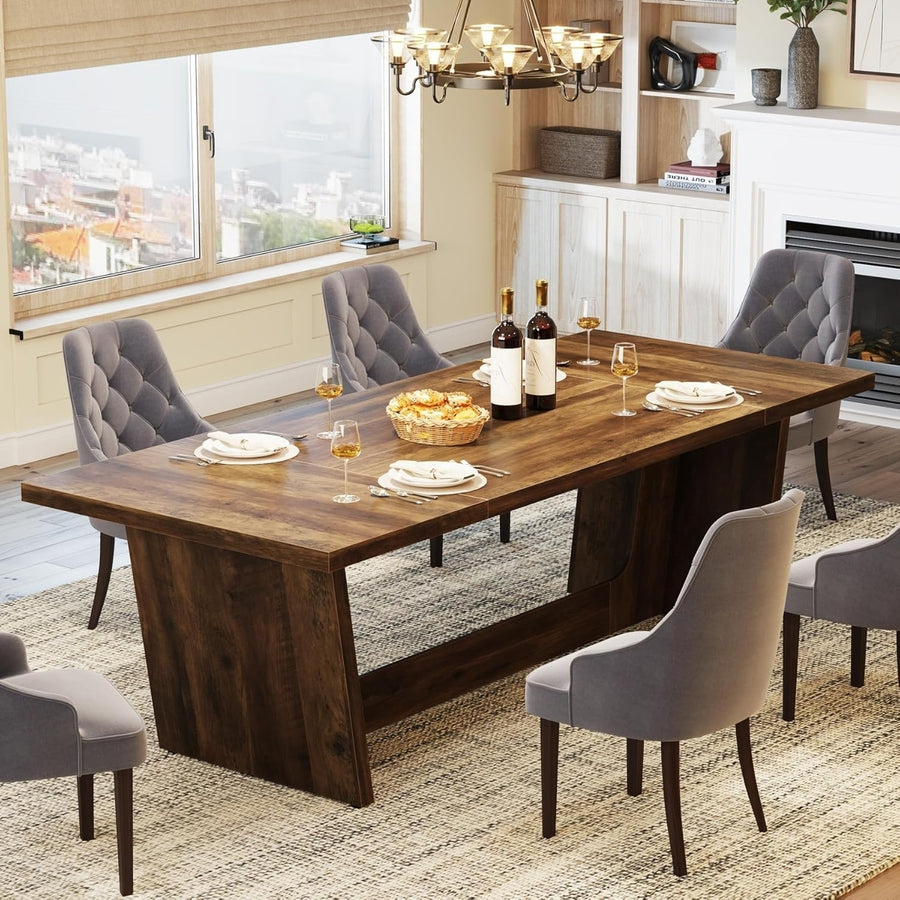 Tribesigns 70.87 Inch Wood Dining Table for 6-8 People Farmhouse Style Pedestal Image 1