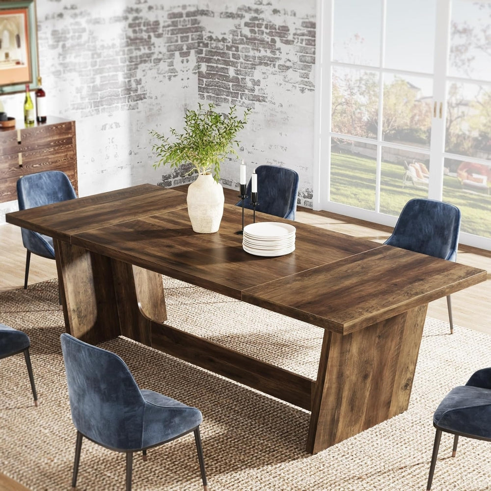 Tribesigns 70.87 Inch Wood Dining Table for 6-8 People Farmhouse Style Pedestal Image 2