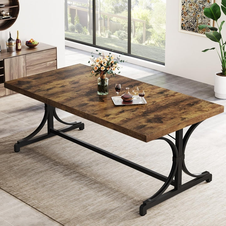 Tribesigns 62.4 Inch Industrial Dining Table for 4-6 Walnut Brown Metal Frame Image 2