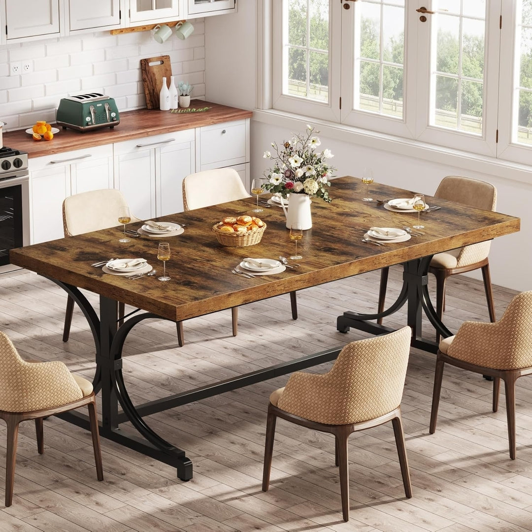 Tribesigns 62.4 Inch Industrial Dining Table for 4-6 Walnut Brown Metal Frame Image 3