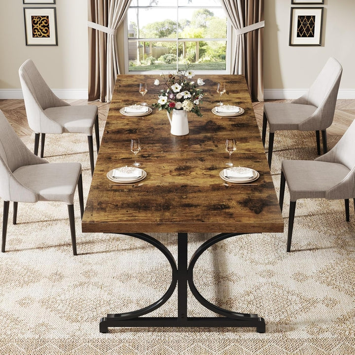 Tribesigns 62.4 Inch Industrial Dining Table for 4-6 Walnut Brown Metal Frame Image 4