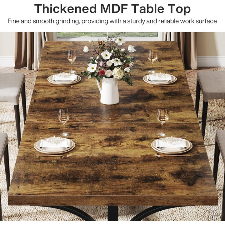 Tribesigns 62.4 Inch Industrial Dining Table for 4-6 Walnut Brown Metal Frame Image 5