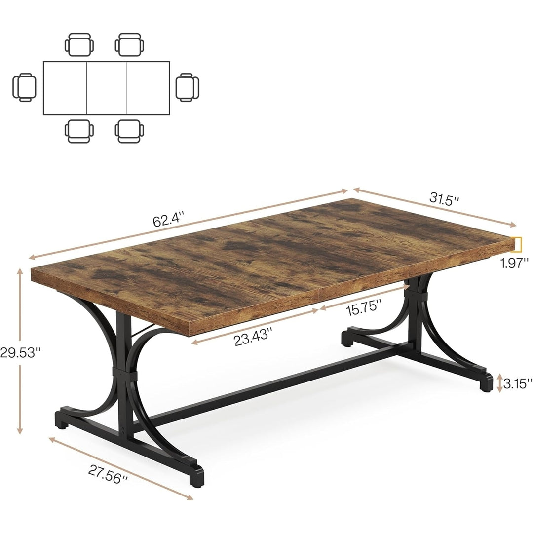 Tribesigns 62.4 Inch Industrial Dining Table for 4-6 Walnut Brown Metal Frame Image 6