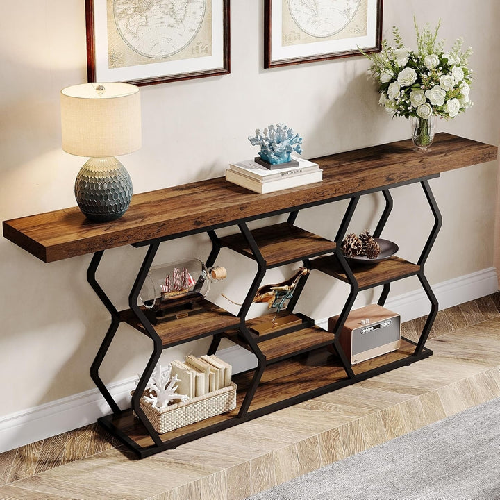 Tribesigns 70.9" Extra Long Console Table with Shelves, Narrow Sofa Table Behind Couch, Industrial TV Stand Accent Table Image 5