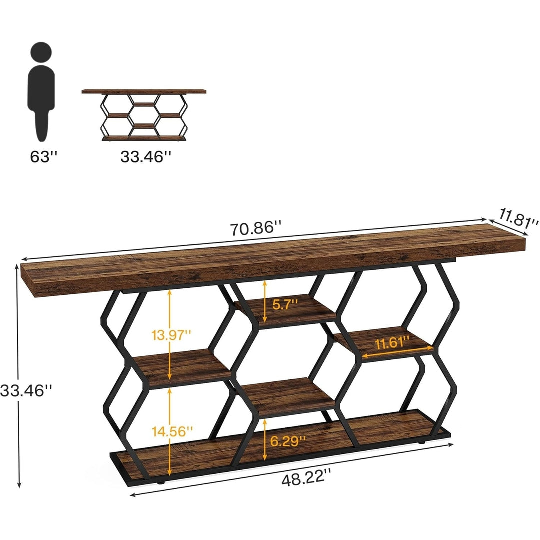 Tribesigns 70.9" Extra Long Console Table with Shelves, Narrow Sofa Table Behind Couch, Industrial TV Stand Accent Table Image 6