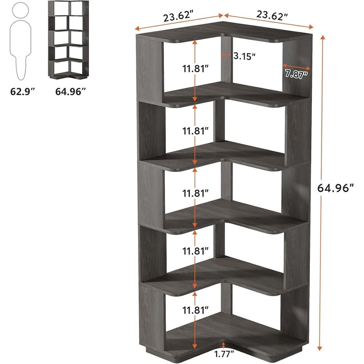 Tribesigns 6-Tier Corner Bookshelf, 64.9 Inch Tall Bookcase with Anti-Drop Panel, Industrial Freestanding Corner Shelf Image 6