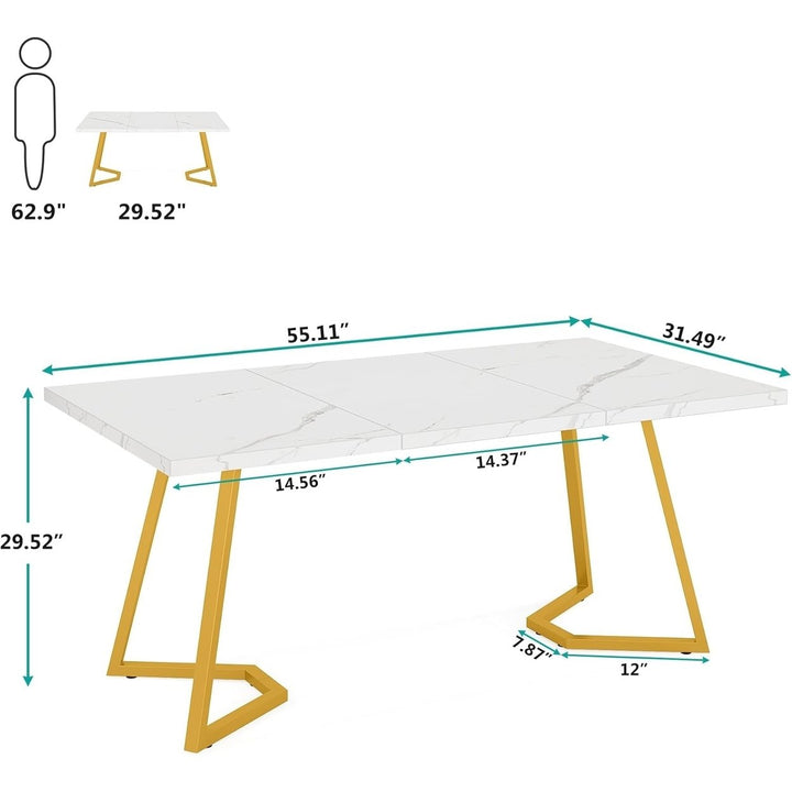 Tribesigns 55 Inch Gold Computer Desk Faux Marble Home Office Table Metal Legs Image 6