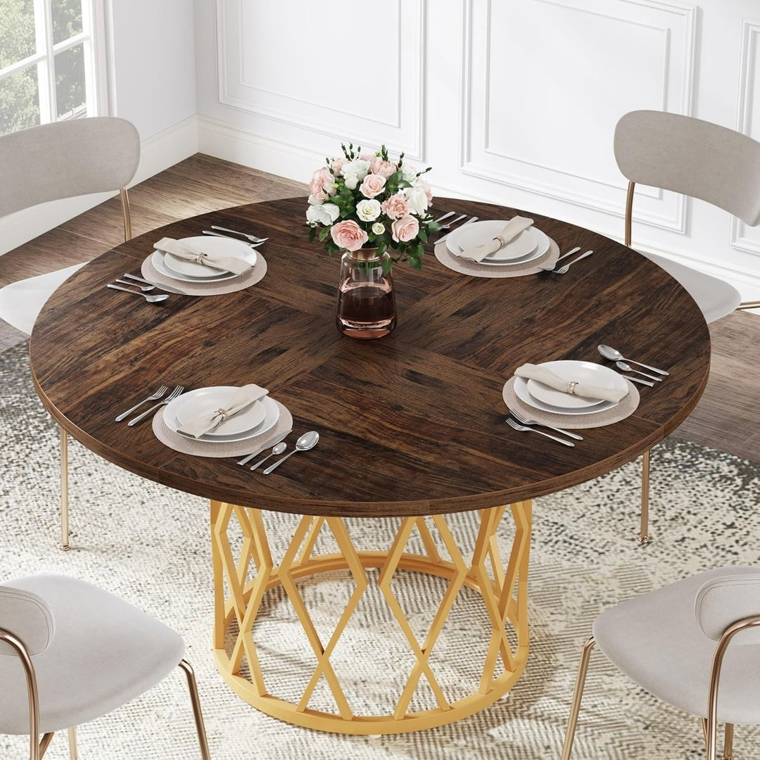 Tribesigns 47.2 Inch Round Dining Table for 4 Metal Base Kitchen Dining Room Image 1