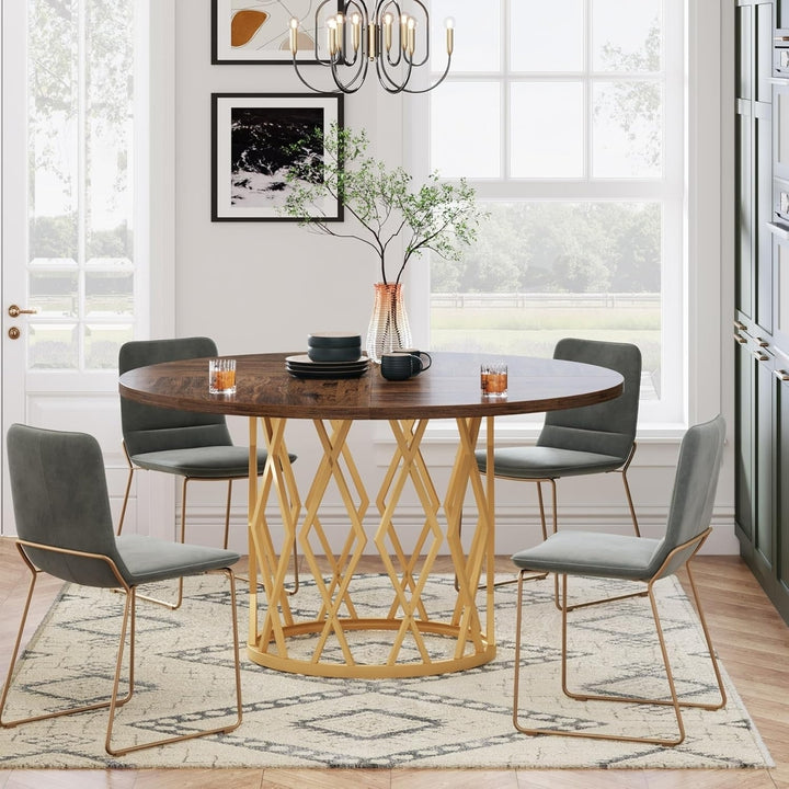 Tribesigns 47.2 Inch Round Dining Table for 4 Metal Base Kitchen Dining Room Image 5