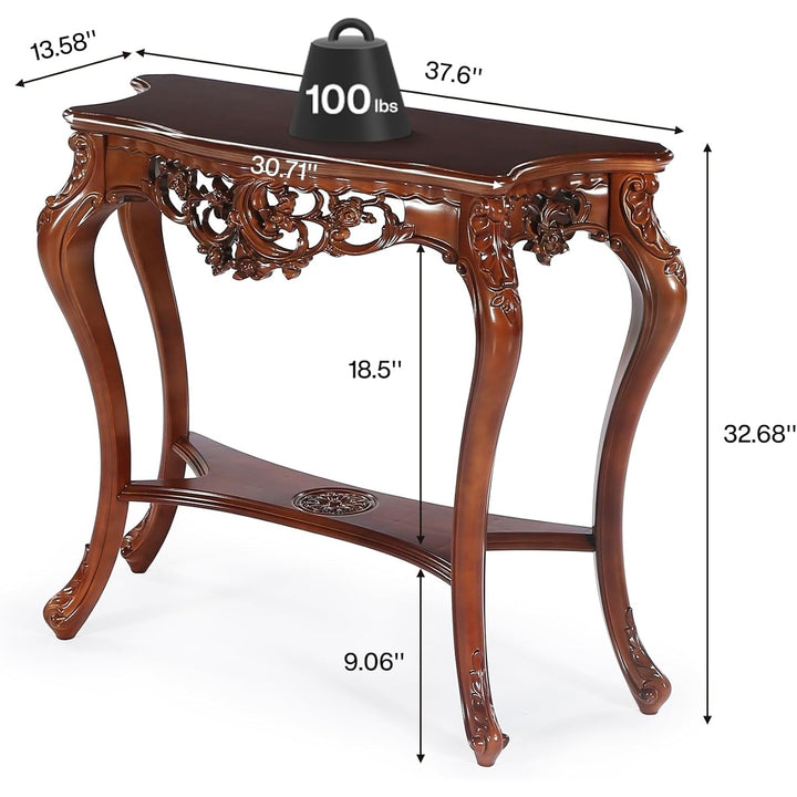 Tribesigns Antique Console Table, 38 Inch Victorian Half Moon Sofa Table with Hollow Floral Apron and Cabriole Leg for Image 6