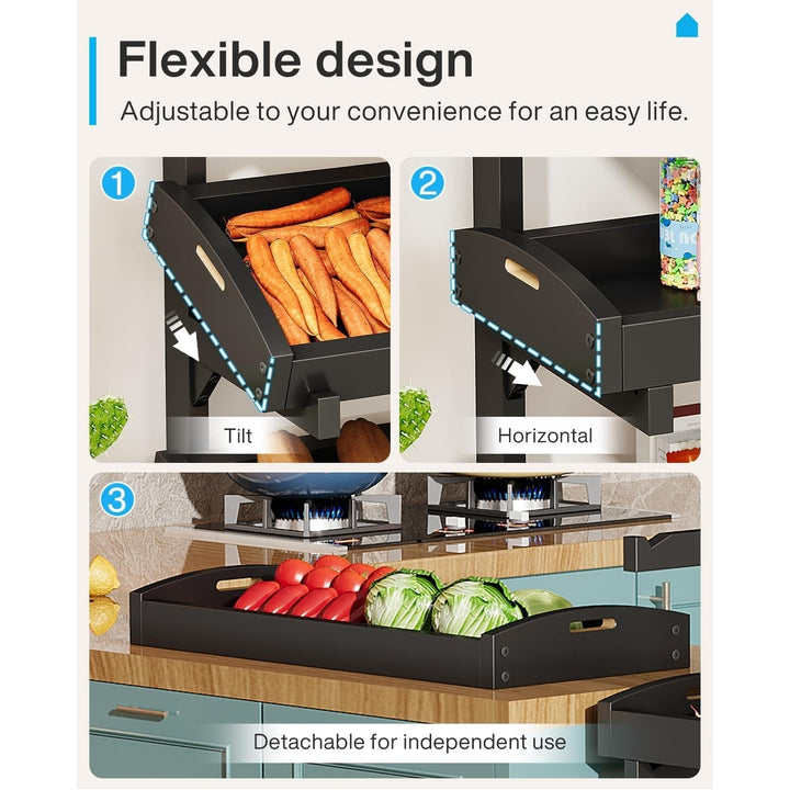 Tribesigns 4-Tier Fruit and Vegetable Stand, Kitchen Pantry Storage Rack with Removable Trays, Stand for Fruit Vegetable Image 5