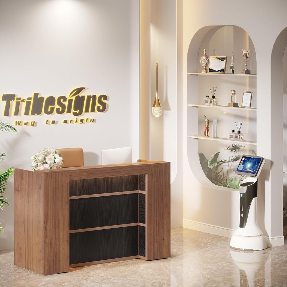 Tribesigns Modern Reception Desk with LED Lights, 63 Inches Front Counter Table for Reception Room,Large Checkout Image 2