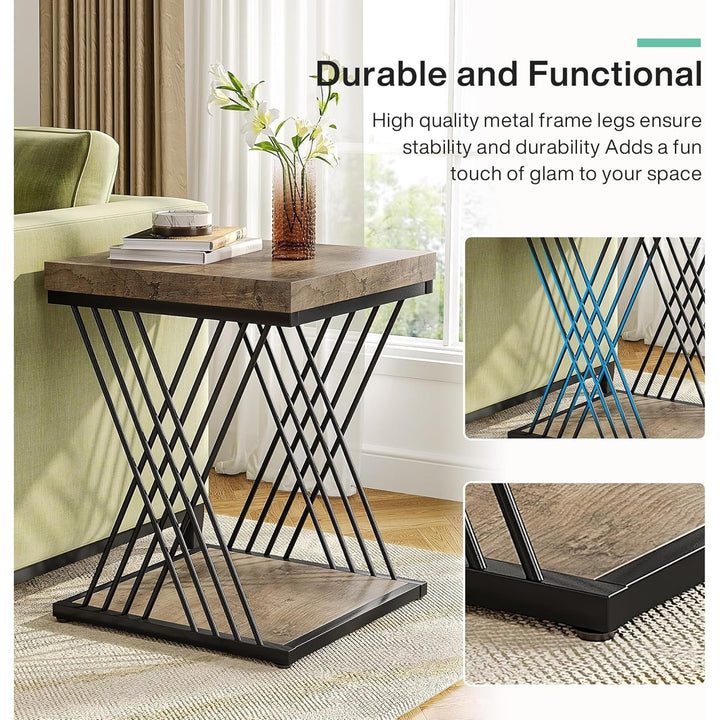 Tribesigns 2-Tier Side Table Faux Marble Modern Small Bedside Storage Metal Frame Image 4