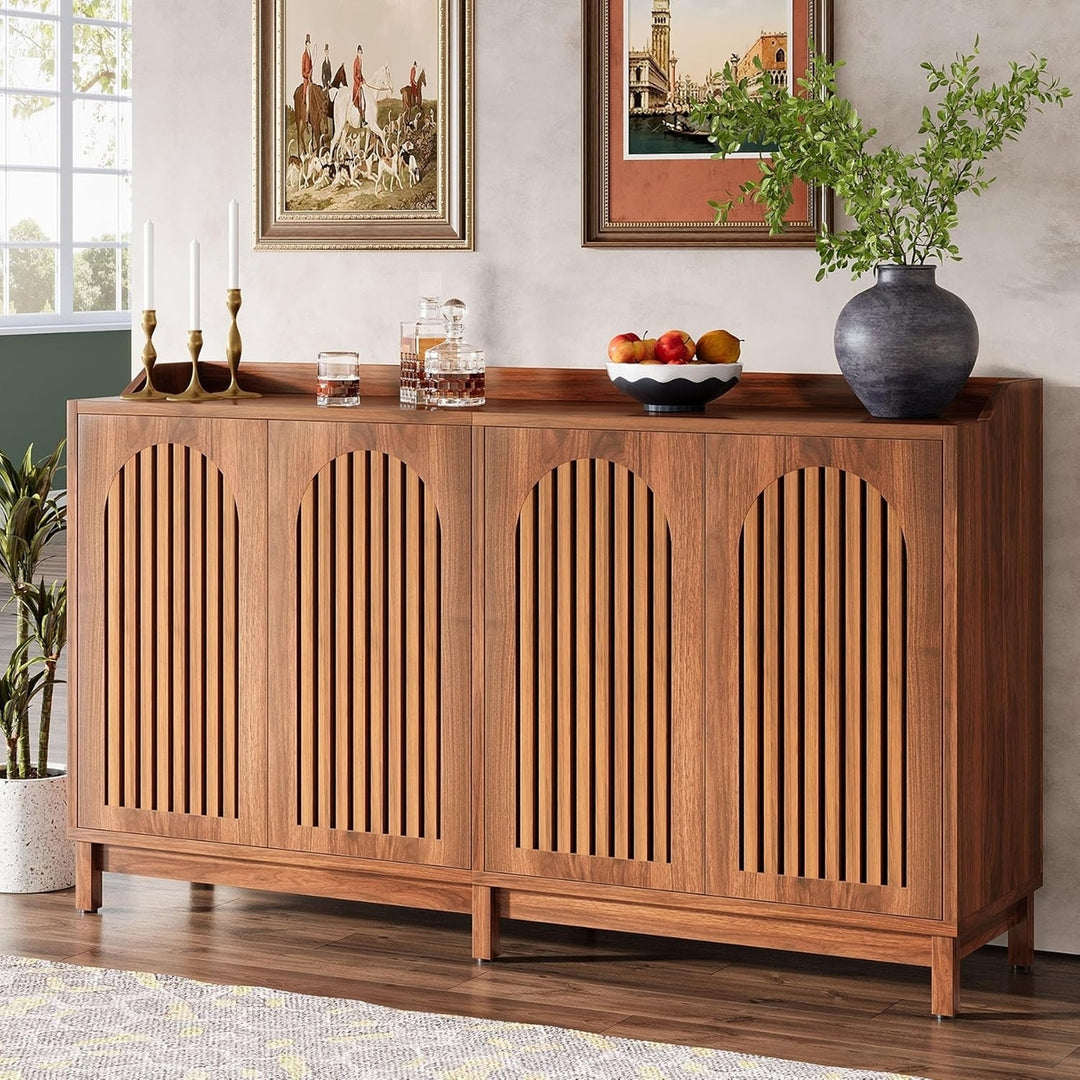 Tribesigns 57"Sideboard Buffet Cabinet,Farmhouse Freestanding Storage Cabinet with Shutter Doors and Adjustable Shelf Image 1