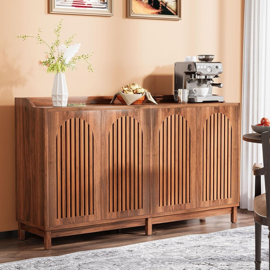 Tribesigns 57"Sideboard Buffet Cabinet,Farmhouse Freestanding Storage Cabinet with Shutter Doors and Adjustable Shelf Image 2