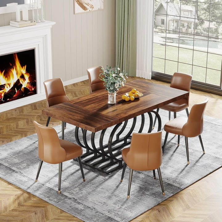 Tribesigns 63 Inch Marble Wood Dining Table for 6 Rectangular Geometric Base Image 3