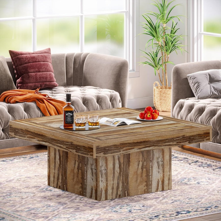 Tribesigns Square Coffee Table with LED Rustic Engineered Wood 35.4" Brown Image 1