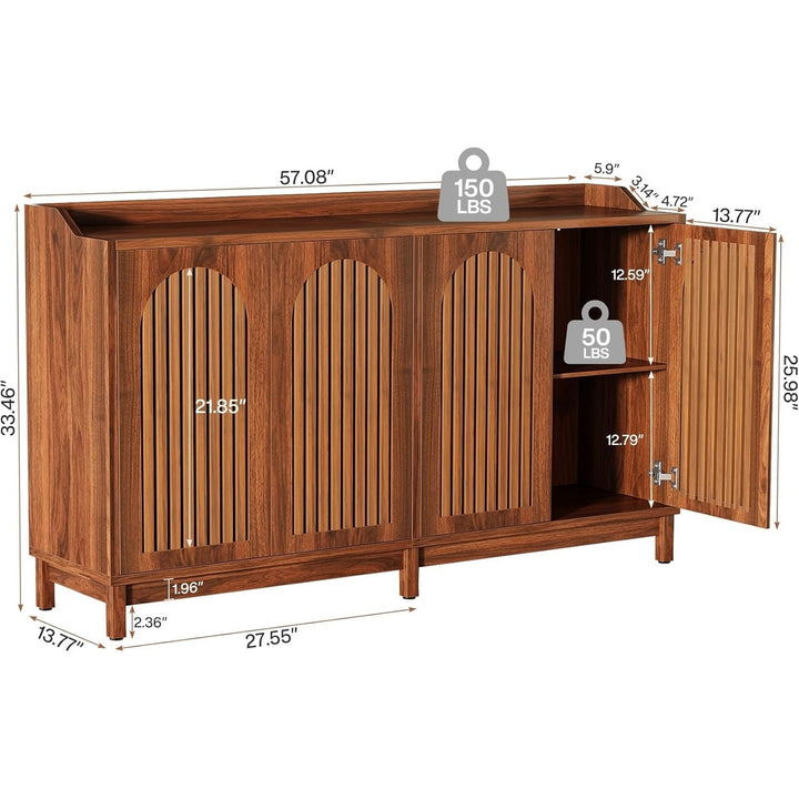 Tribesigns 57"Sideboard Buffet Cabinet,Farmhouse Freestanding Storage Cabinet with Shutter Doors and Adjustable Shelf Image 7