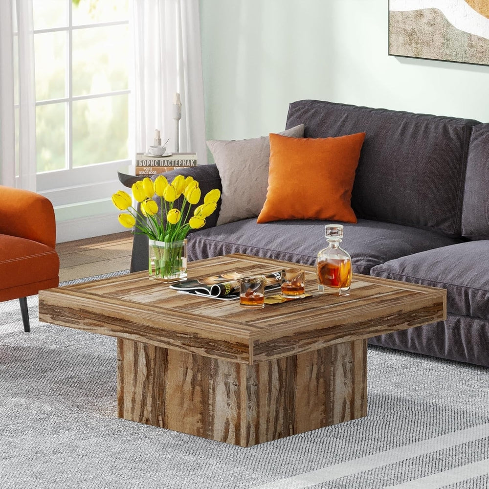 Tribesigns Square Coffee Table with LED Rustic Engineered Wood 35.4" Brown Image 2