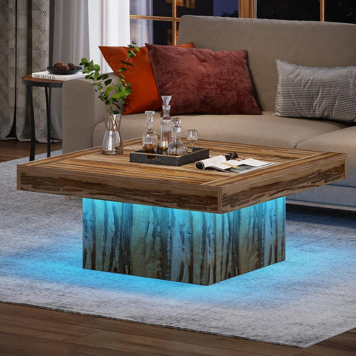 Tribesigns Square Coffee Table with LED Rustic Engineered Wood 35.4" Brown Image 4