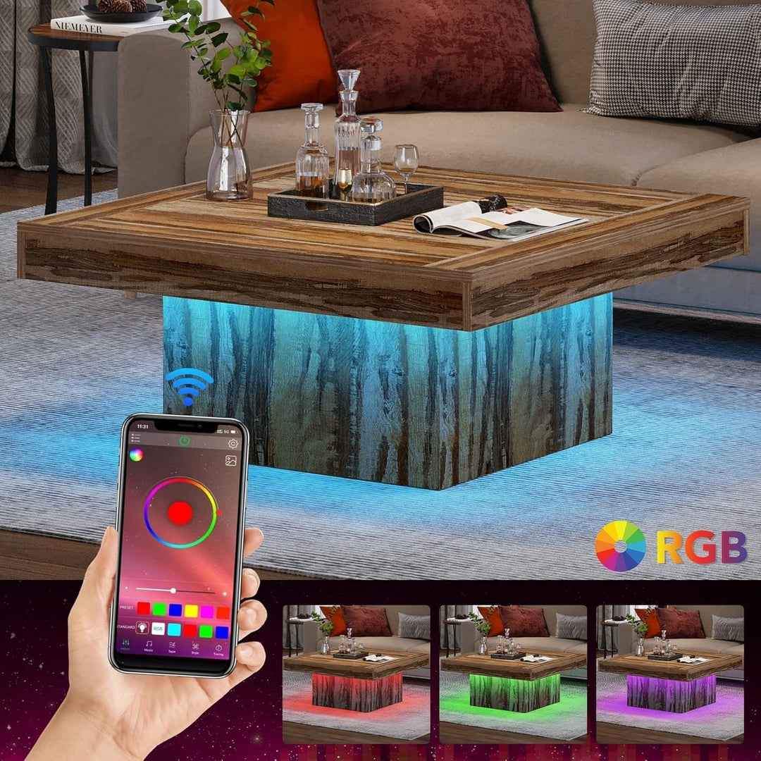 Tribesigns Square Coffee Table with LED Rustic Engineered Wood 35.4" Brown Image 5