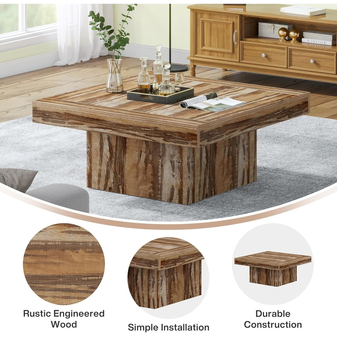 Tribesigns Square Coffee Table with LED Rustic Engineered Wood 35.4" Brown Image 6