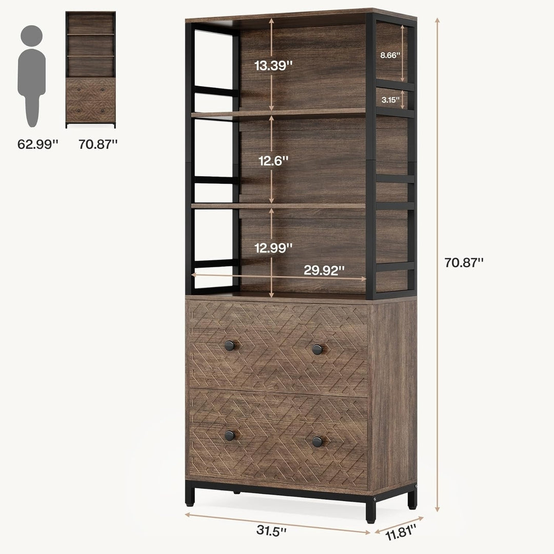 Tribesigns 4-Tier Bookshelf with 2 File Drawers, 70.8-Inch Tall Wood Open Book Shelf Display Shelf for Home Office Image 6