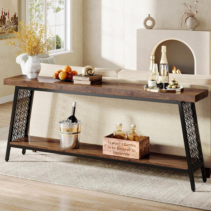 Tribesigns 70.9" Extra Long Console Table, 2-Tier Industrial Sofa Table with Storage, Entryway Table Behind Couch Image 3