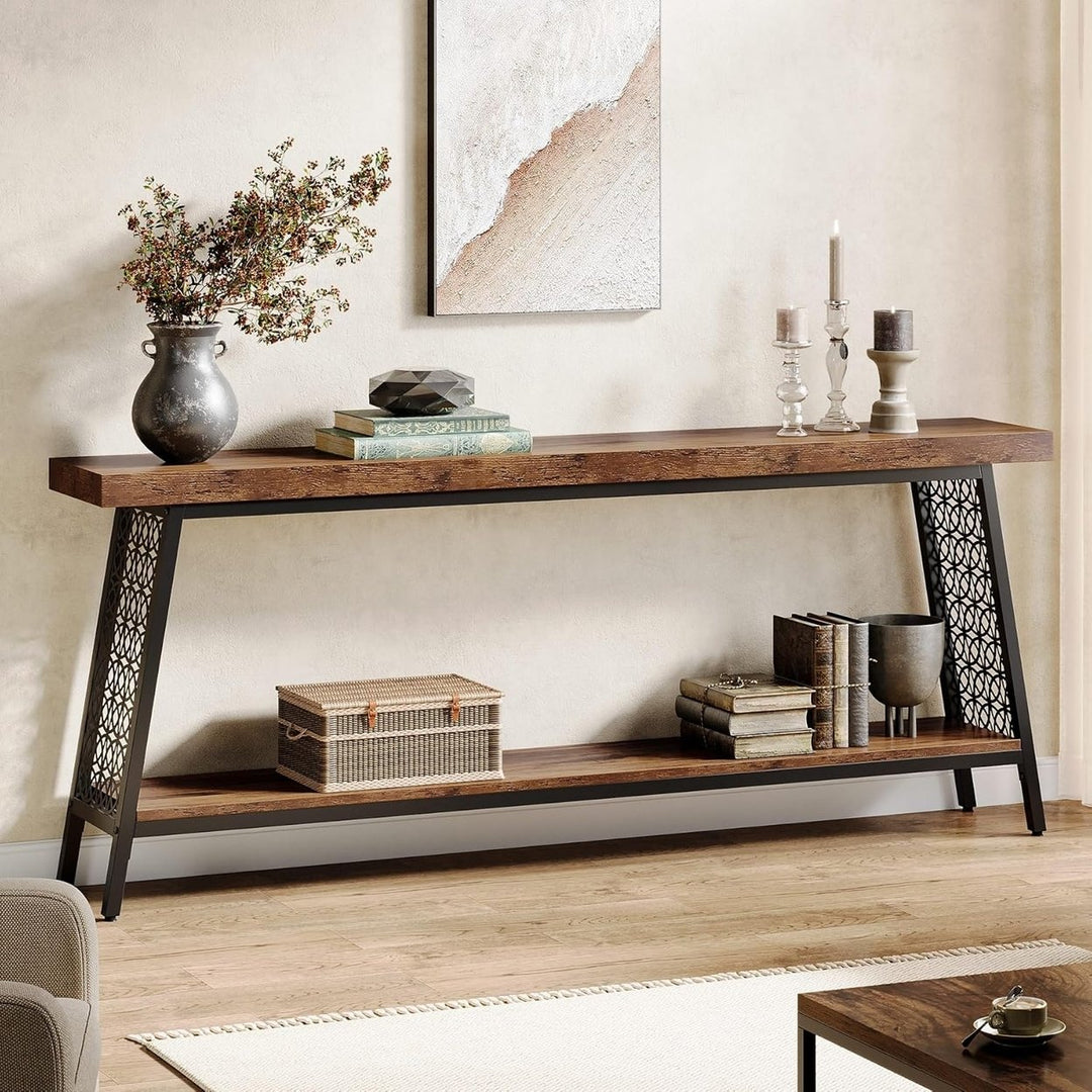 Tribesigns 70.9" Extra Long Console Table, 2-Tier Industrial Sofa Table with Storage, Entryway Table Behind Couch Image 5