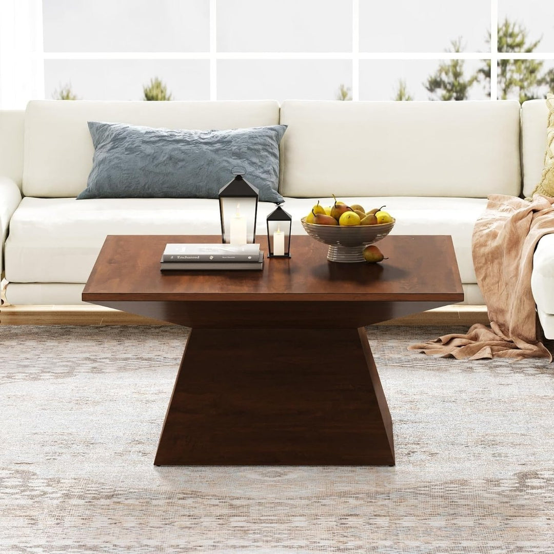 Tribesigns Square Coffee Table 31.49" Wooden with Geometric Base Mid Century Style Image 5